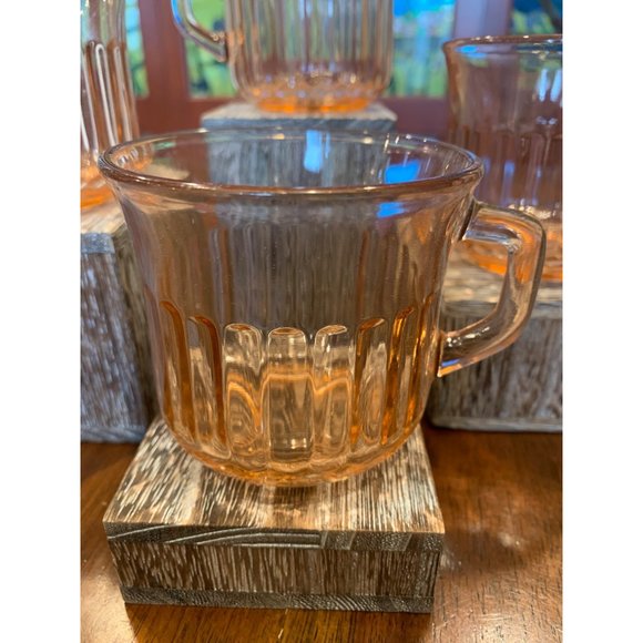 Vintage Fortecrisa Pink Ribbed Glass Tea Cups - Picture 4 of 8